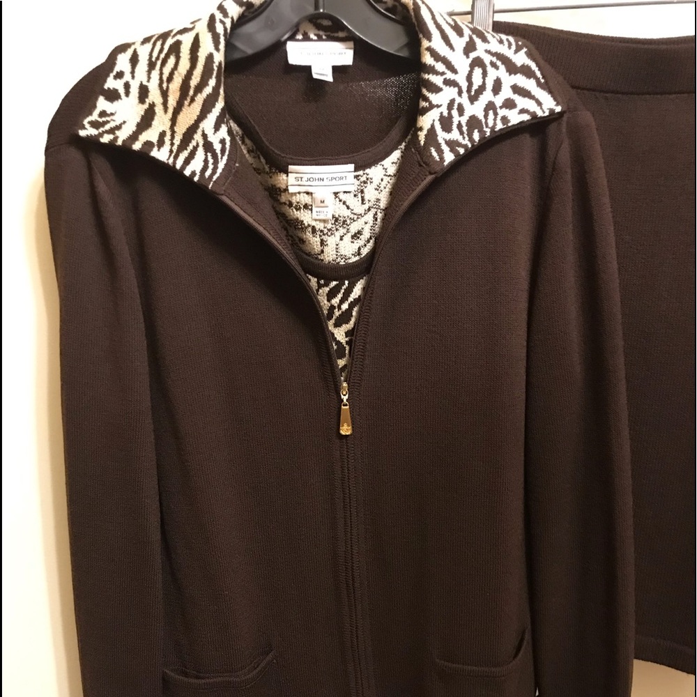 St. John Brown Leopard trim 3-piece suit